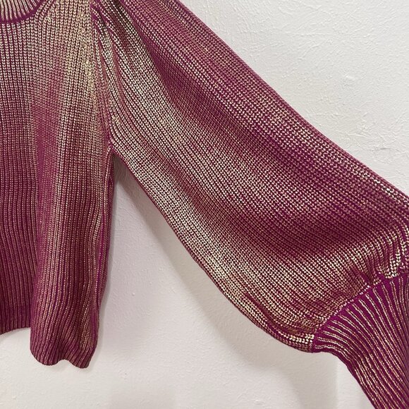 Jodifl Metallic Pink Gold Knit Sweater Ballooon Sleeves Ribbed Size S Party Cozy - Picture 4 of 12